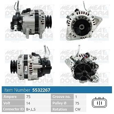 Afbeelding van MEAT &amp; DORIA 5532267 Dynamo / Alternator 14V 75A HYUNDAI: GALLOPER 2