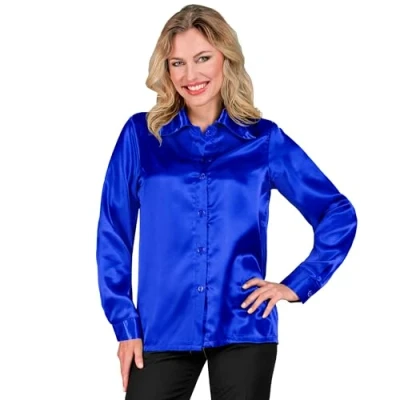 Afbeelding van W WIDMANN Satijnen damesblouse, jaren &#039;70, disco fever, retrostijl, slagbeweging, feesthemd, dameshemd