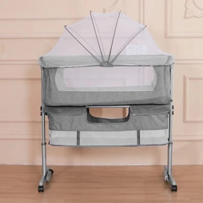 Afbeelding van THINFAR Cododo wieg met matras en muggennet, 2 in 1, babybed voor baby&#039;s van 0 tot 36 maanden, opvouwbaar, beweegbare babywieg, logeerbed (93 x 57 71 88 cm)