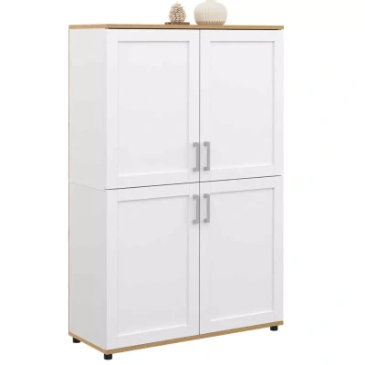 Image de Buffet haut H. 125 cm VITO 4 portes blanc et bois