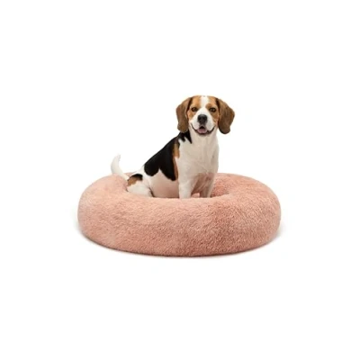 Afbeelding van lionto Donutbed voor honden en katten, rond pluizig bed kleine grote huisdieren, Ø 80 cm, kattenbed van zacht pluche, hondenkussen met extra dikke vulling, roze