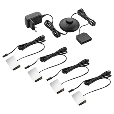 Afbeelding van SEBSON Set van 4 vitrinekasten LED vloerverlichting voor glazen vloer met 12 V voeding schakelaar clips warm wit randverlichting vitrine, plank, stuks