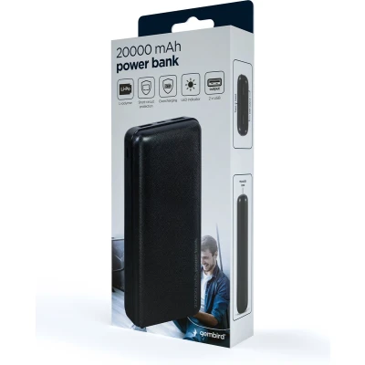 Afbeelding van Powerbank Gembird 20.000 mAh (2 poorten, USB A)