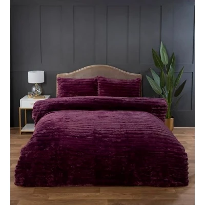 Afbeelding van Rabbit Faux Fur dekbedovertrek Wine eenpersoons 135 x 200 cm + 50 75
