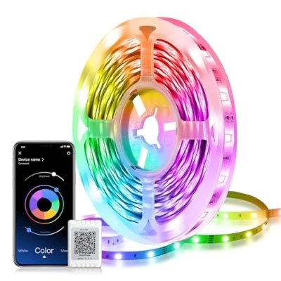Afbeelding van Mexllex Ledstrip, 5 m, bluetooth, led, slaapkamer, licht, RGB, meerkleurig, met afstandsbediening 44 toetsen, app, synchronisatie muziek voor thuis, slaapkamer