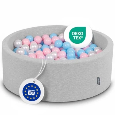 Afbeelding van KiddyMoon 90 x 30 cm/200 ballen, diameter 7 cm, rond, gemaakt in de EU, lichtgrijs: Baby Blue (blauw) roze poeder, parels