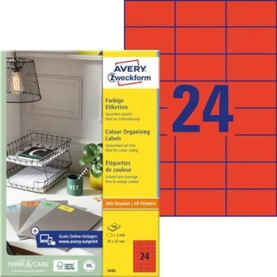 Afbeelding van Avery Etiketten Ilc Ft 70 X 37 Mm (b H), 2400 Per Doos, 24 Blad, Rood Etiket