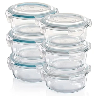 Afbeelding van Grizzly Voorraadschalen van glas, rond, met kliksluiting, voor oven, magnetron, vriezer, vershoud, 6 stuks, 620 ml