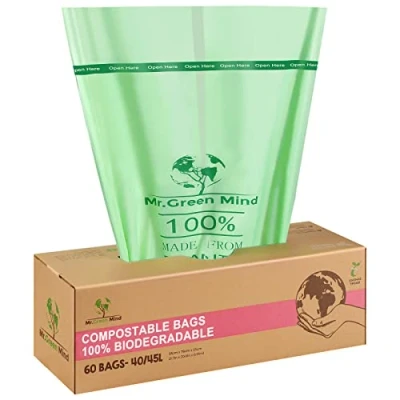 Afbeelding van Biozakken 40/45 liter 60 stuks biologisch afbreekbare afvalzakken 55 x 76 cm 100% composteerbare vuilniszakken Incl. dispenser gft