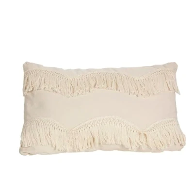 Afbeelding van Kussen Romimex Wit Met franjes 30 x 10 50 cm