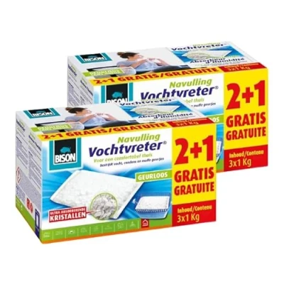 Afbeelding van 2x Bison Vochtvreter Navulzak Geurloos Promopack 3 x 1 kg