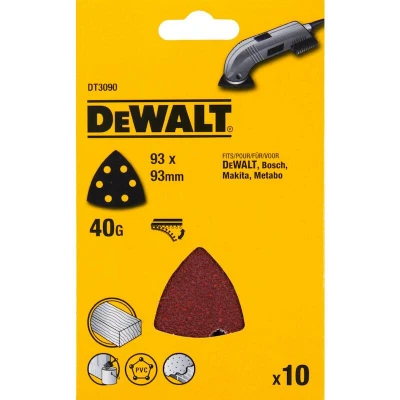 Image de DEWALT DT3090 QZ Papier de verre Delta 93x93mm, 6 trous, grain 40 (10 pcs)