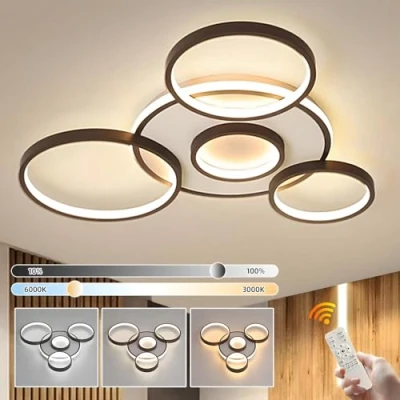 Afbeelding van YYUTLUO Moderne led plafondlamp, lamp met meerdere cirkels, zwart, Ø 70 cm, 58 W, traploos dimbaar, 3000 6000 K, ronde kroonluchter van metaal + acryl, slaapkamer, woonkamer, kinderen, kantoor,