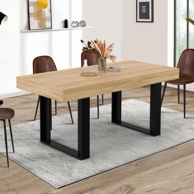 Image de Table à manger extensible rectangle PHOENIX 4 6 personnes bois et noir 120 160 cm IDMarket