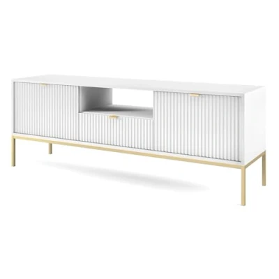 Afbeelding van Selsey Vellore RTV kast 154 cm wit met geribbelde fronten en goudkleurige omlijsting