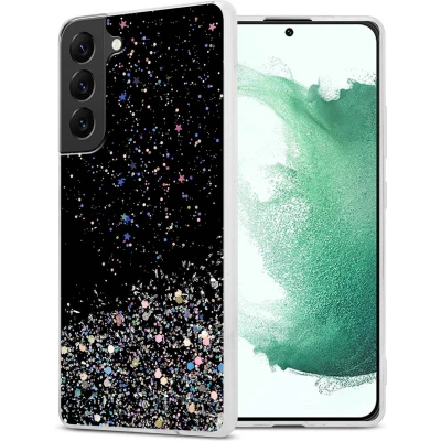 Afbeelding van Cadorabo Hoesje geschikt voor Samsung Galaxy S22 PLUS in Zwart met Glitter Beschermhoes van flexibel TPU silicone fonkelende glitters Case Cover Etui