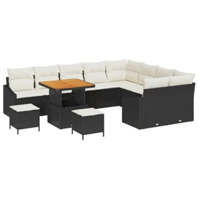 Afbeelding van vidaXL Ensemble de canapé jardin 12 pièces avec coussins en polyrotin noir acacia
