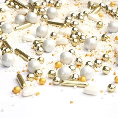 Image de Streusel Cendrillon blanc doré 90 g de sucre Noël Strusel Glück Sprinkles pour décorer des biscuits, gâteaux, cupcakes, muffins ou décoration du Nouvel An