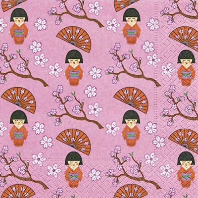 Afbeelding van Papieren servetten, kleine geish, Japan, Azië, 33 x cm, 20 stuks