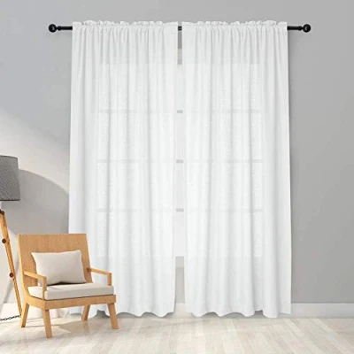 Afbeelding van Melodieux witte heldere gordijnen woonkamer linnen look voile panelen transparante raamgordijnen voor slaapkamer