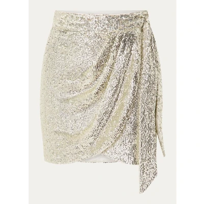 Afbeelding van JOSH V dames Cameo mini rok met pailletten en strikceintuur in de kleur Goud, maat: XS