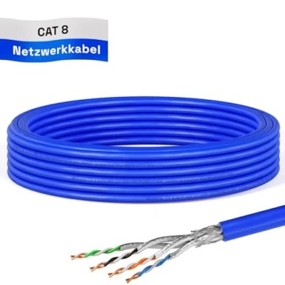 Afbeelding van HB DIGITAL Cat 8.1 netwerkkabel, 10 m, installatiekabel, Cat.8 Ethernet datakabel, 22 Gbit/s, koper S/FTP 40 MHz, PIMF LSZH Cat8, halogeenvrij, RoHS conform, AWG