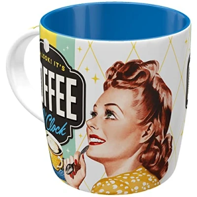 Afbeelding van Koffietas Koffiemok It’s Coffee O’Clock vintage look leuk om te hebben of als kado geven
