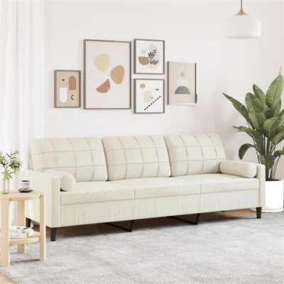 Image de vidaXL Canapé 3 places avec oreillers décoratifs crème 210 cm velours3278247