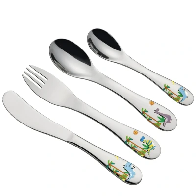Afbeelding van Cilio, Kinderservies + bestek, Kinderbestek Dino 4 stuks.