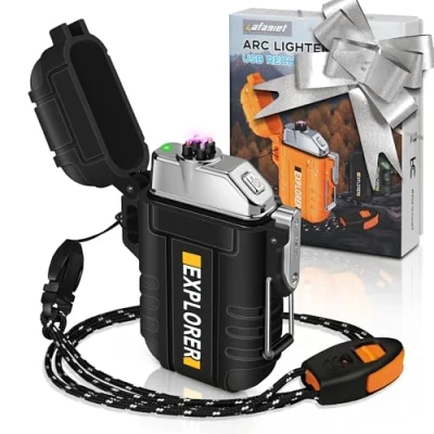 Afbeelding van Lafagiet USB aansteker, dubbele boog, oplaadbaar, waterdicht, voor kamperen, wandelen, outdoor survivalset, F13 zwart