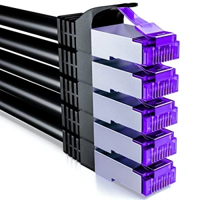 Afbeelding van DeleyCON 5 x 0,25 m RJ45 aansluitkabelset ethernetkabel netwerkkabel met ruwe kabel CAT7 S FTP PiMF afscherming Gigabit LAN SFTP koper DSL Switch Router Patchpaneel zwart