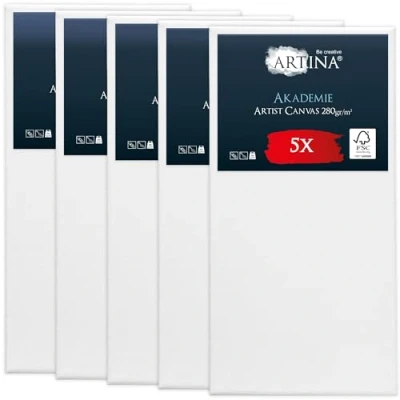 Afbeelding van Artina FSC® 5 stuks canvas op spieraam om te schilderen 50 x 100 cm voor acrylverf 100% katoen gespannen