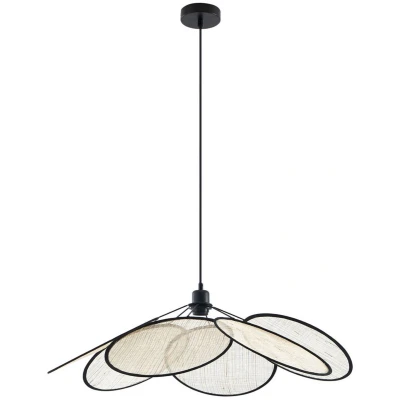 Afbeelding van Lindby hanglamp 1licht Linnen E27 zwart, licht hout