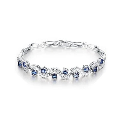 Afbeelding van Crystalline Azuria Tennisarmband, 18 karaat witgoud verguld, cirkel, kristallen, zirkonia, sieraden voor dames en meisjes, Kristal, Saffier
