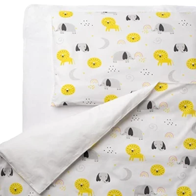 Afbeelding van FlyIdeas Dekbedovertrek voor kinderen + kussensloop babybed, 2 delig, set matras, bed en wieg, 160 x 80 cm, 100% katoen