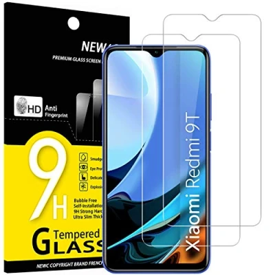Afbeelding van NEW&#039;C Displaybeschermfolie van gehard glas voor Xiaomi Redmi 9T, Poco M3, krasbestendig, zonder luchtbellen, extreem robuust (0,33 mm HD ultra transparant), hardheid 9H, 2 stuks