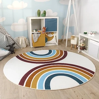 Afbeelding van Paco Home Tapijt Rond Voor Kinderen Vloerkleed Kinderkamer Regenboog Wasbaar In Wasmachine Ø 100 cm Rund
