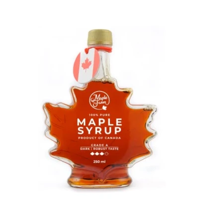 Afbeelding van MapleFarm Pure maple Siroop Categorie A, Donker Robuuste smaak. 250 ml (330g). Fles esdoornbladeren Original syrup Grade A (Dark, Robust taste)