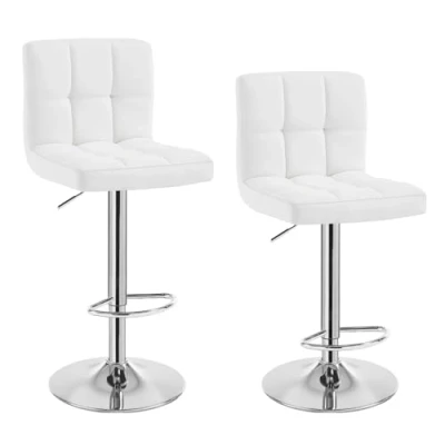 Afbeelding van WOLTU BS9108 Set Van 2 Barstoelen met zitting in Kunstleer en poten chroomstaal,Barkruk Bistrokruk verstelbare Draaistoel,Wit
