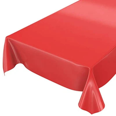 Afbeelding van ANRO Afwasbaar tafelkleed van zeildoek, effen kleur, glanzend, met afgeknipte rand, rood, 100 x 140 cm