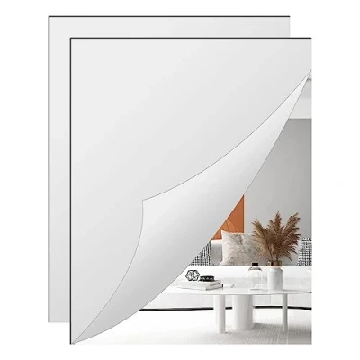 Afbeelding van TSKDKIT 2 grote zelfklevende acrylspiegelfolie, dik, zonder glas, voor badkamer, slaapkamer, deur (40 x 30 cm 2,5 mm)