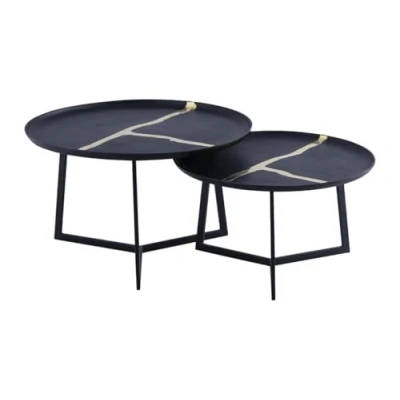 Afbeelding van Vente unique Nesttafeltjes in metaal Zwart en goudkleurig ADALINA L 72 cm x H 44 D