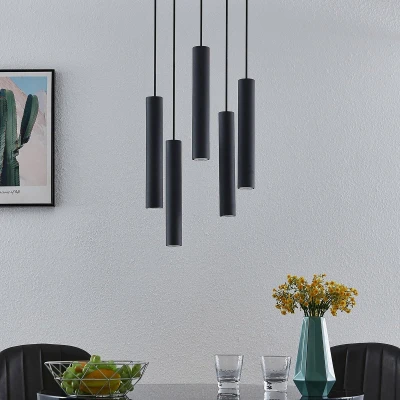 Afbeelding van Lindby hanglamp Sanad, 70 cm, zwart, 5 lamps, staal
