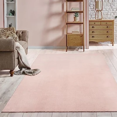 Afbeelding van The carpet Relax Modern tapijt met korte en pluizige pool, antislip onderkant, wasbaar tot 30C, superzacht, bontlook, roze (Blush), 120 x 160 cm