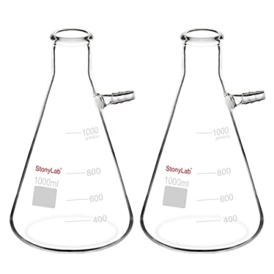 Afbeelding van stonylab Verpakking met 2 filterflessen van borosilicaatglas, 1000 ml, glasfiltering, bouthals en tubulatie, ml