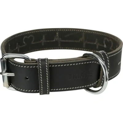 Afbeelding van Trixie Rustic Vetleren Halsband Heartbeat Zwart L