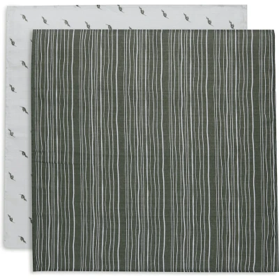 Afbeelding van Jollein Hydrofiele Multidoek Small 70x70cm StripeOlive Leaf Green GOTS 2 Stuks