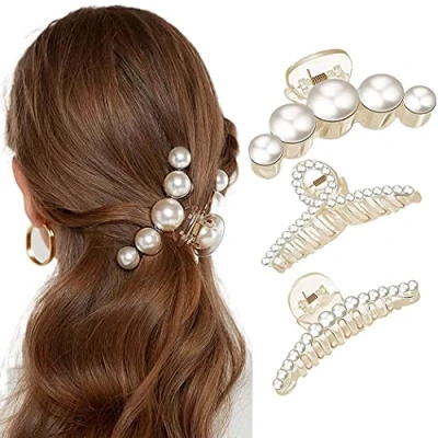Afbeelding van 3 stuks haarspelden voor dames, met veren en strass, goudkleurig, vintage stijl
