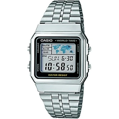 Afbeelding van Casio Digitaal herenhorloge met roestvrijstalen armband A500WEA 1EF, grijs/zilver, effen, armband, Grijs/Zilver