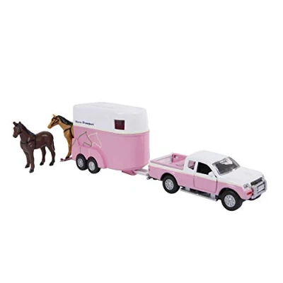 Image de Kids Globe Die Cast tirer Mitsubishi avec remorque à chevaux